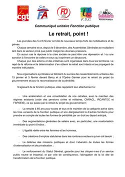 Communiqué unitaire intersyndicale FP - Le retrait, point!