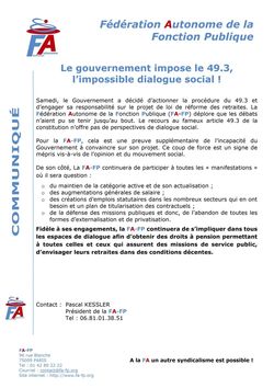 Le gouvernement impose le 49.3, l'impossible dialogue social !