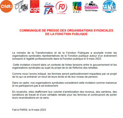 Egalité professionnelle femmes-hommes - Communiqué des organisations syndicales de la Fonction Publique